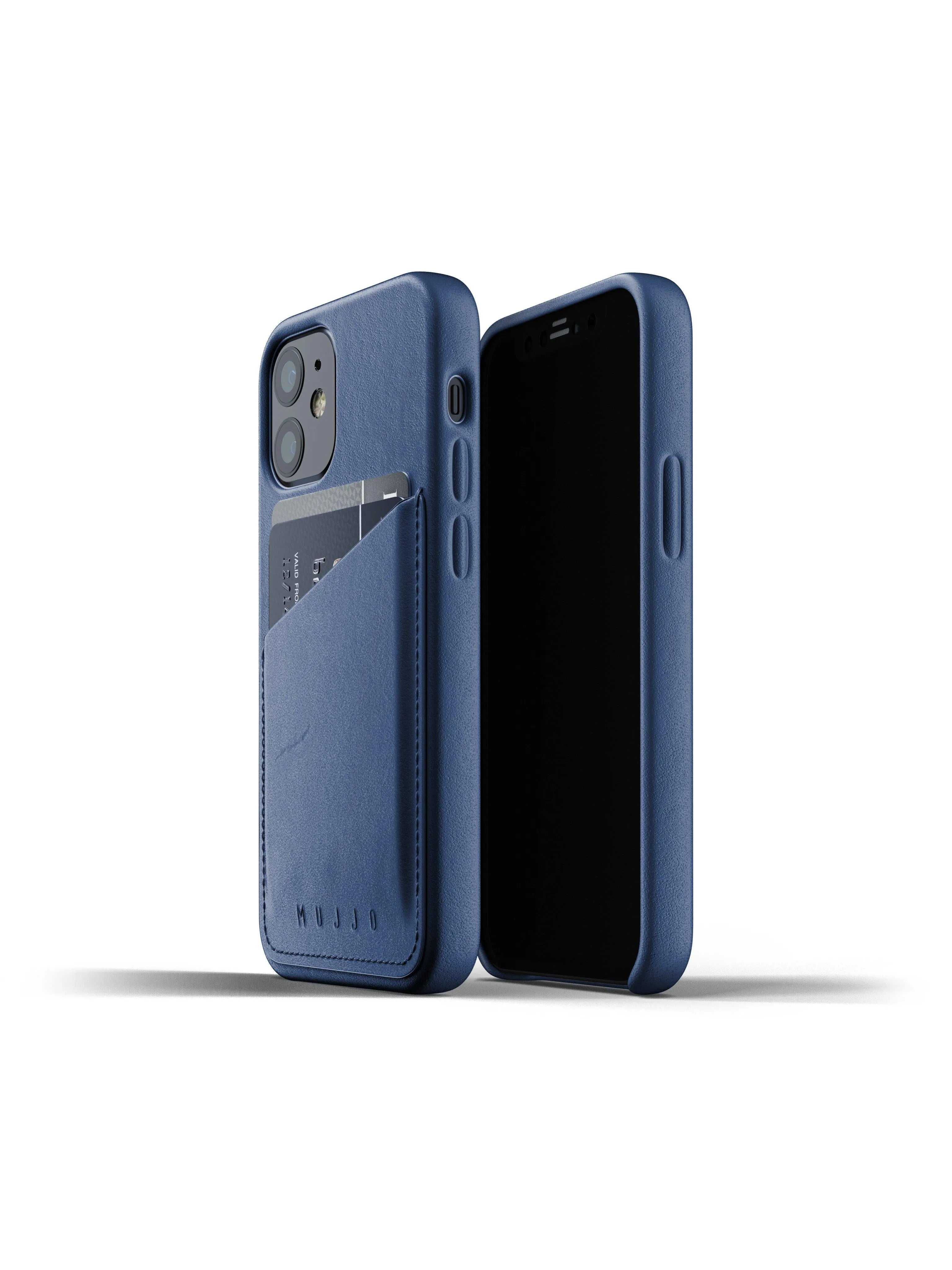 Mujjo Full Leather Wallet Case for iPhone 12 Mini Monaco Blue