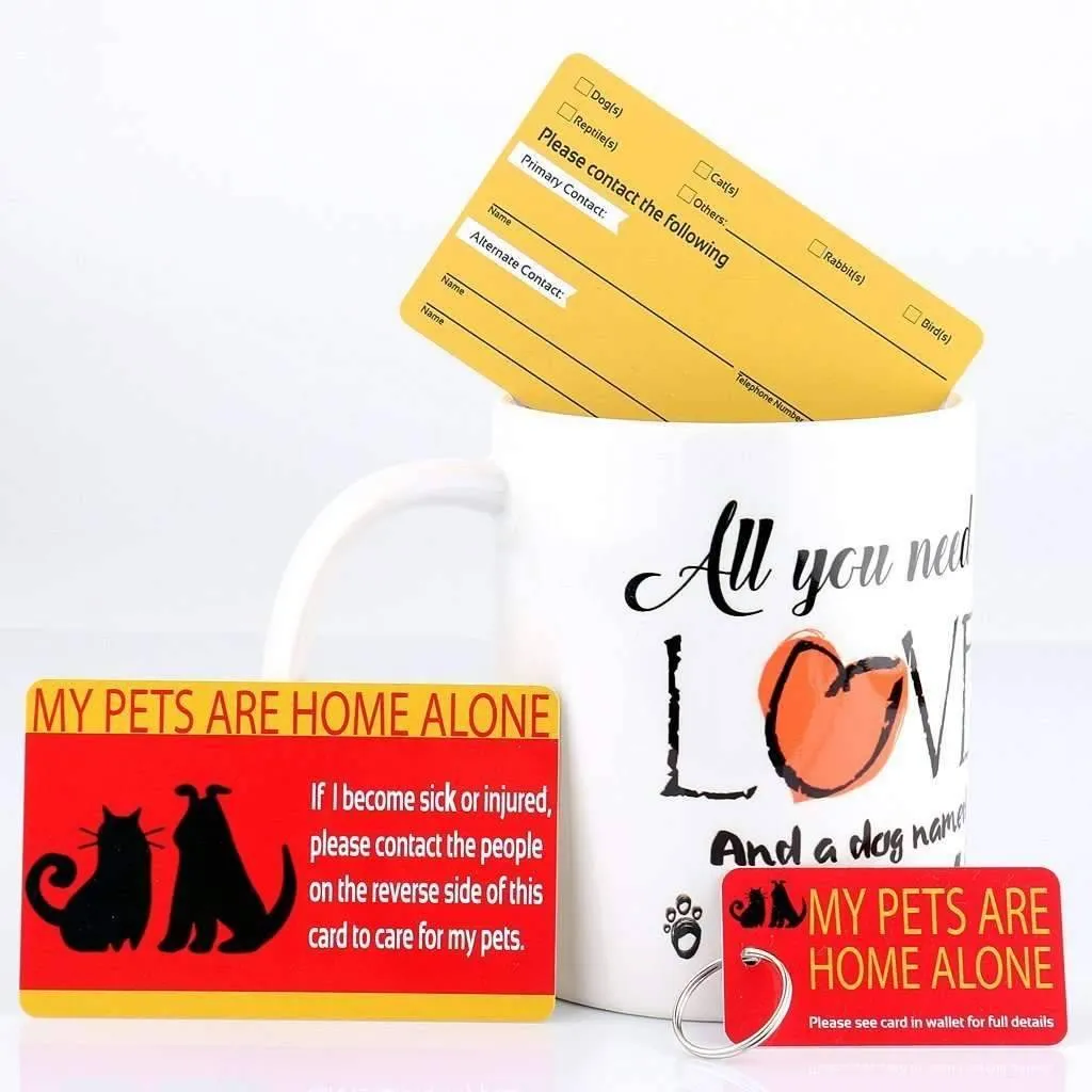 My Pets Are Home Alone - Emergency Information Wallet Card & Key Ring Tag Set