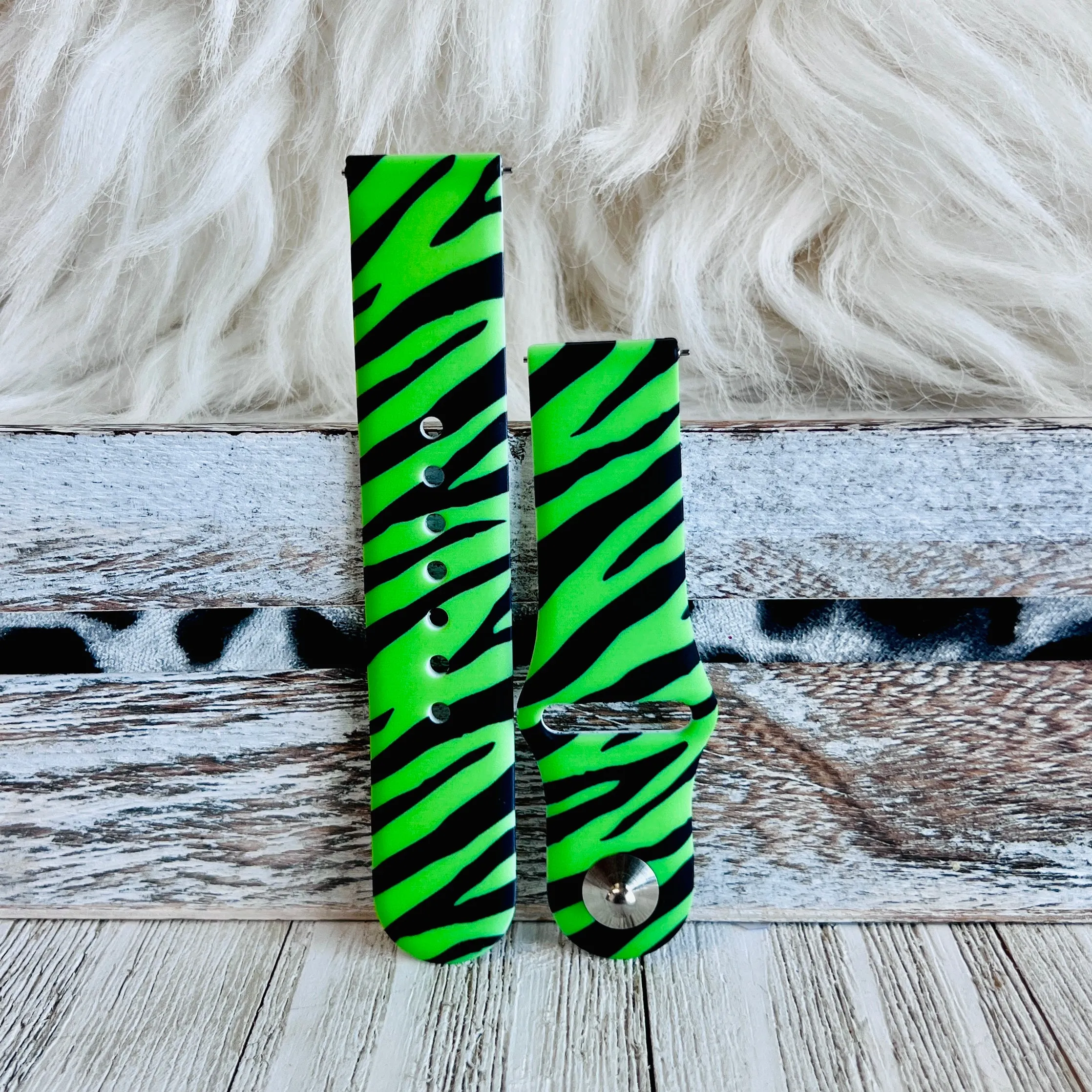 Neon Green Zebra Print Silicone Band For Samsung Watch