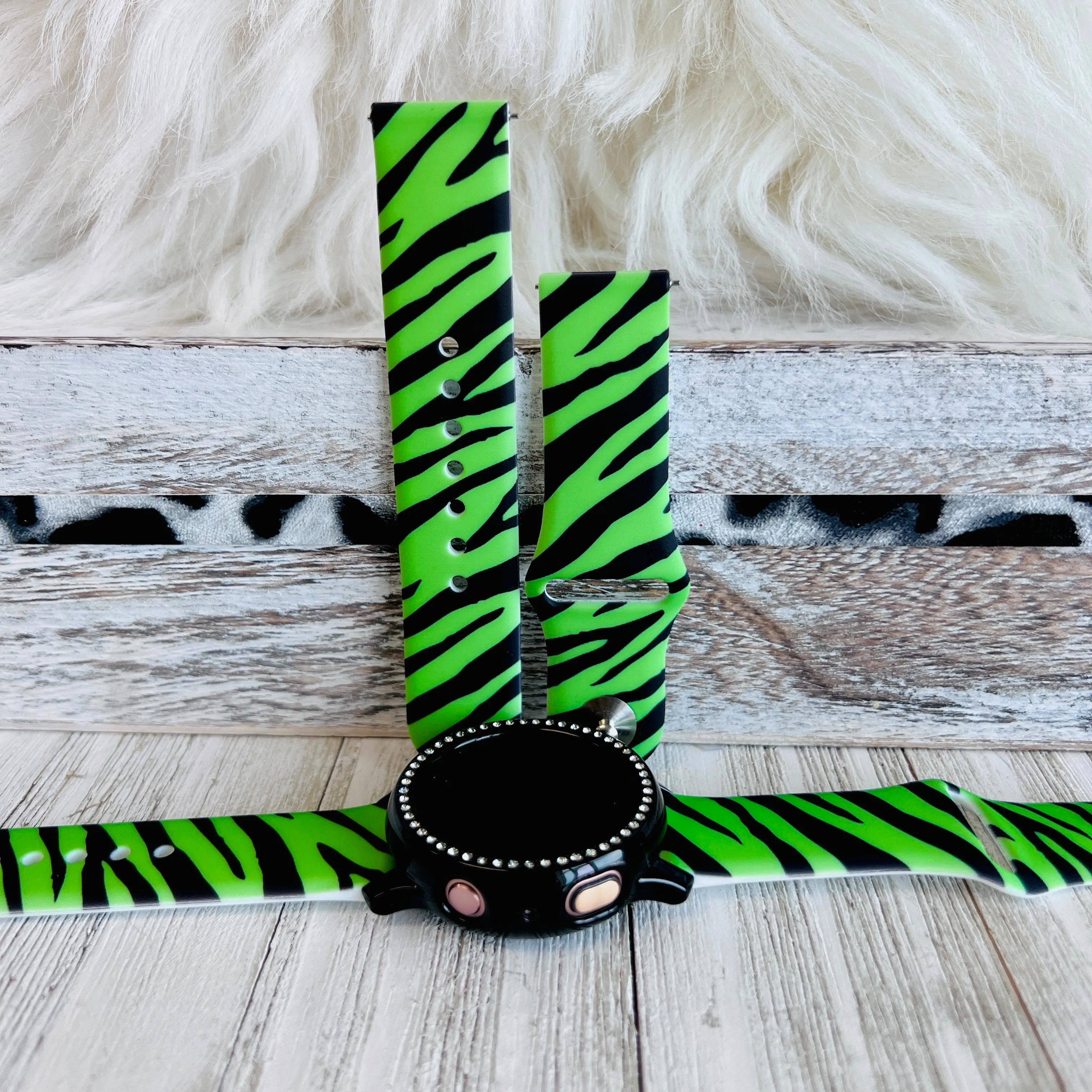 Neon Green Zebra Print Silicone Band For Samsung Watch