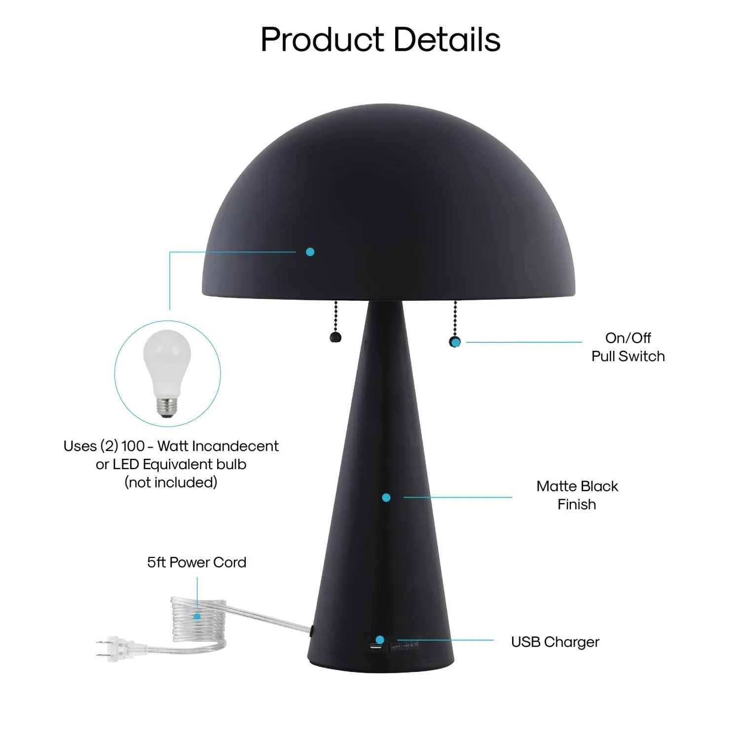 Neveah Table Lamp with USB Port