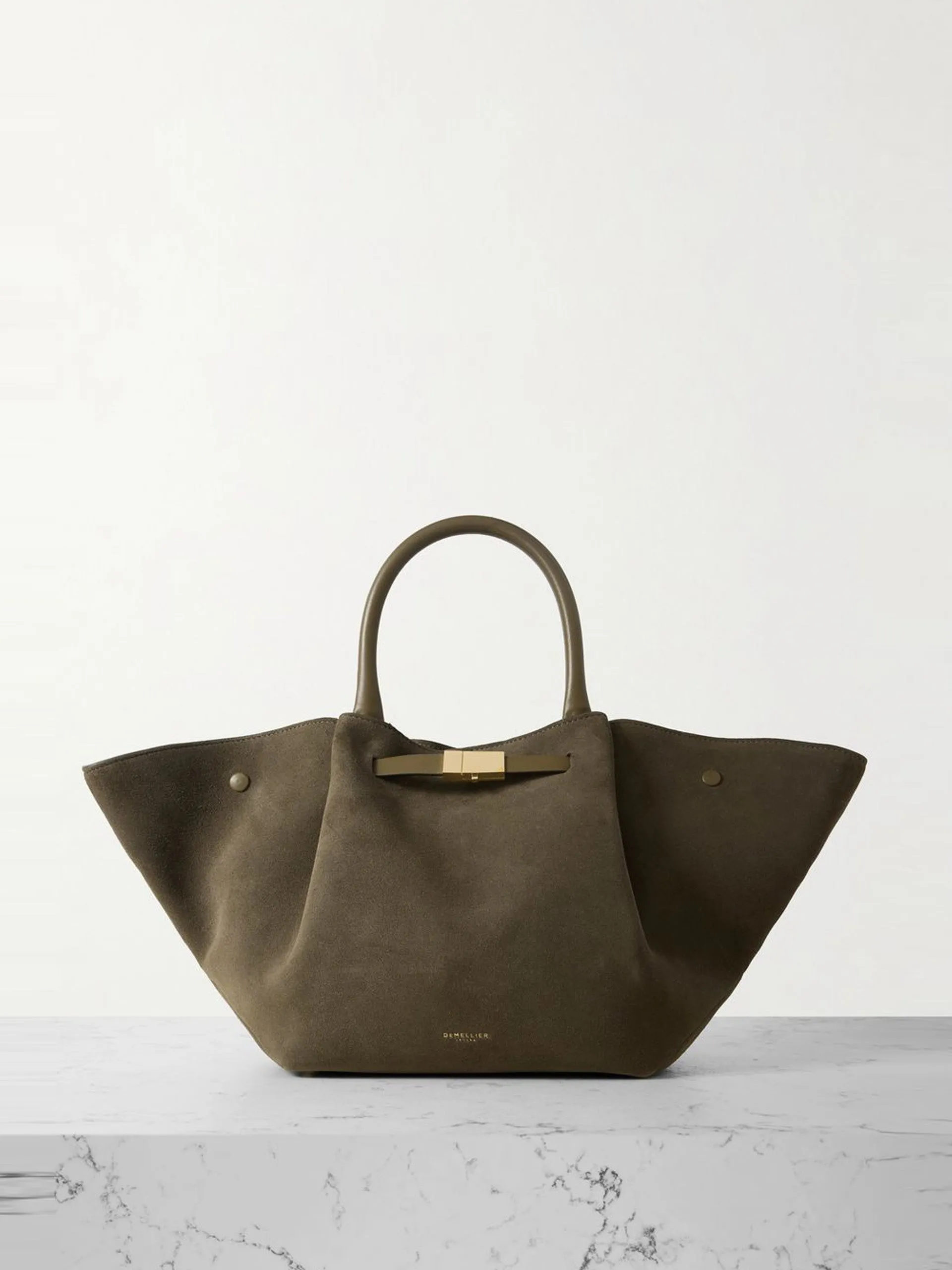 New York leather-trimmed suede tote