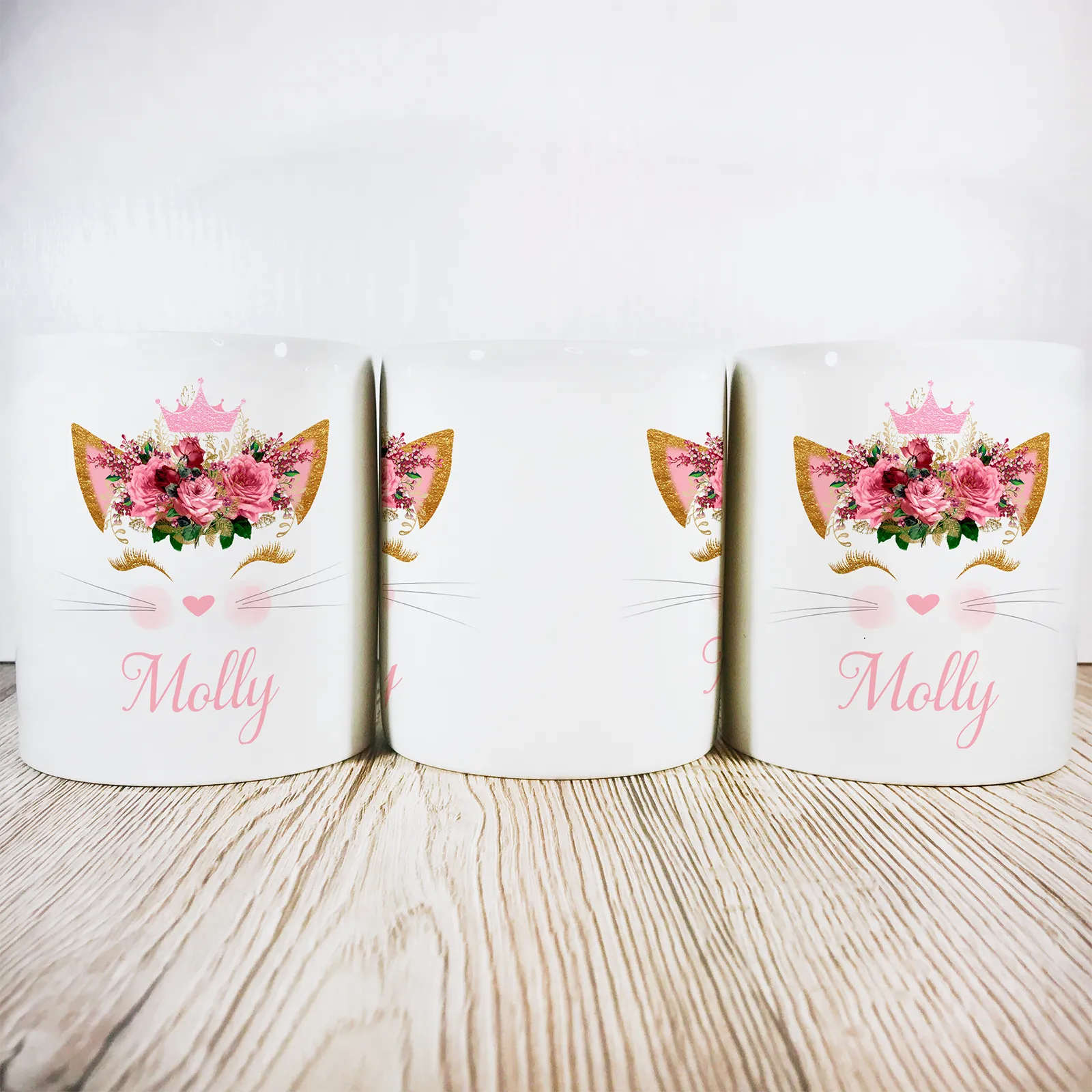 Personalised Kitty Money Pot | Pink Flowers with Crown