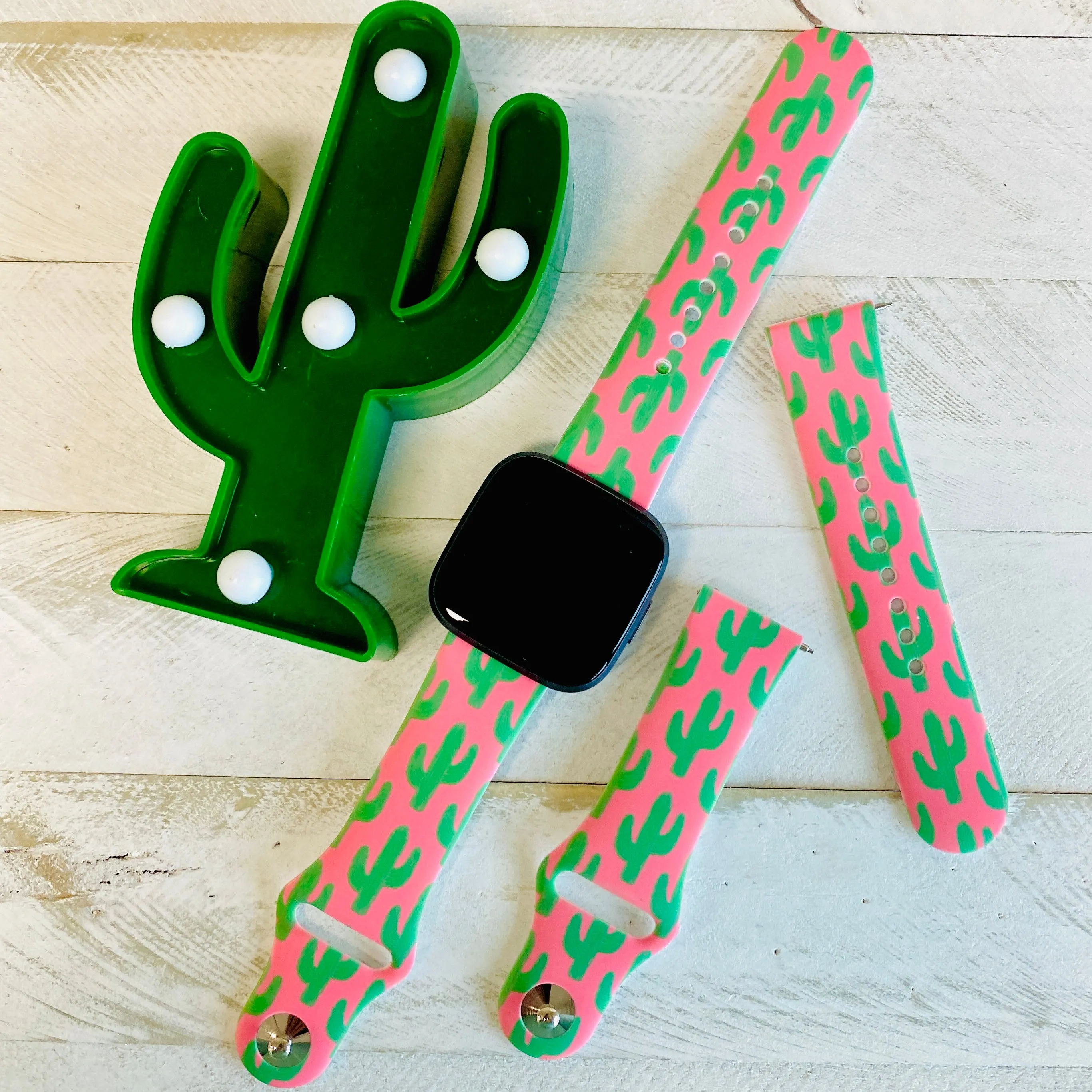 Pretty In Pink Cactus Print Silicone Band For Fitbit Versa 1/2