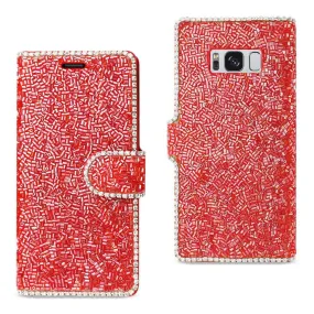 Reiko REIKO SAMSUNG GALAXY S8 EDGE/ S8 PLUS BEAD DIAMOND WALLET CASE IN RED