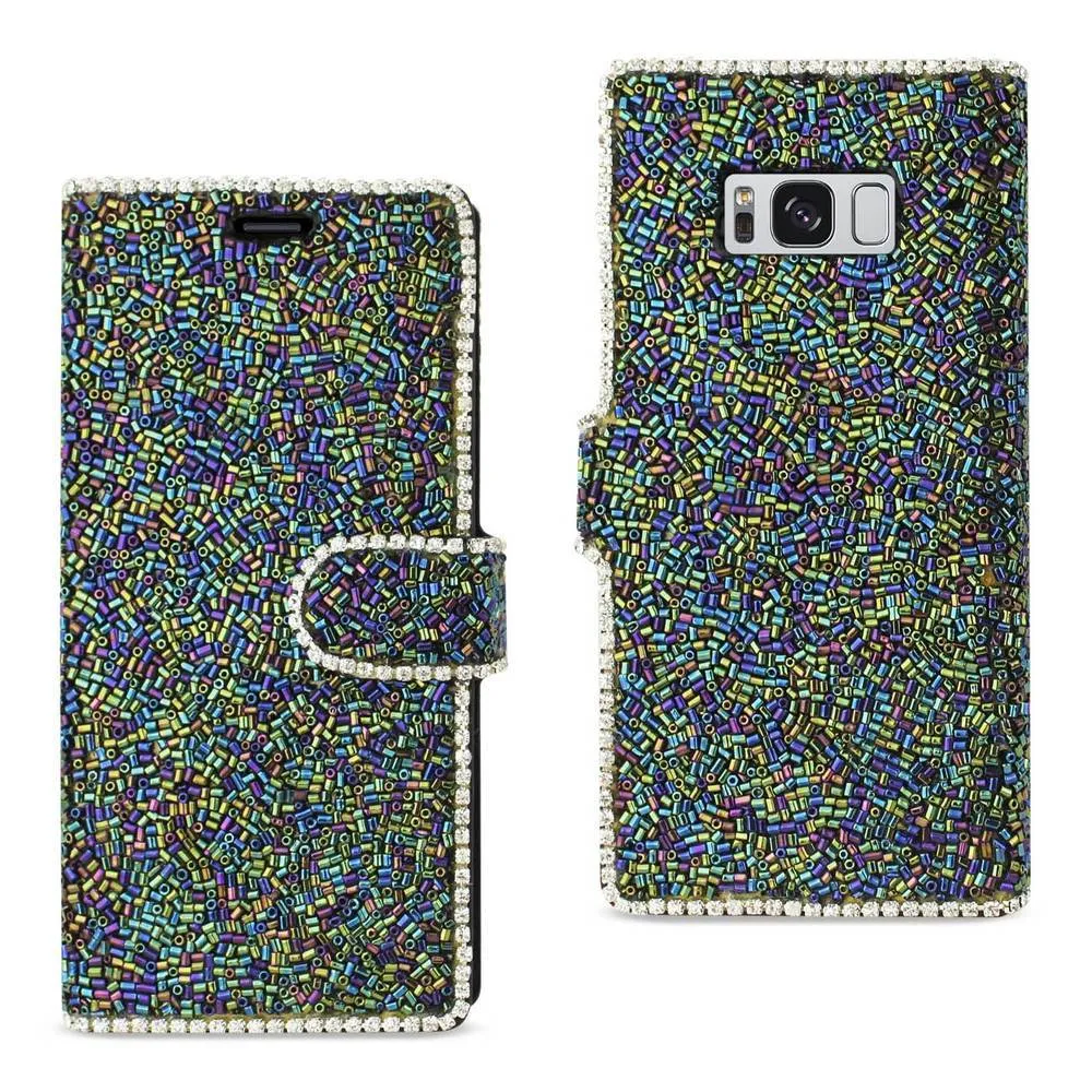 Reiko REIKO SAMSUNG GALAXY S8/ SM BEAD DIAMOND WALLET CASE IN BLACK