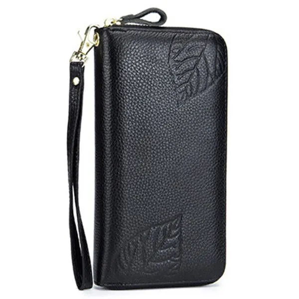 RFID Genuine Leather 6inch Phone Bag High Capacity Long Wallet Clutch Purse For Women