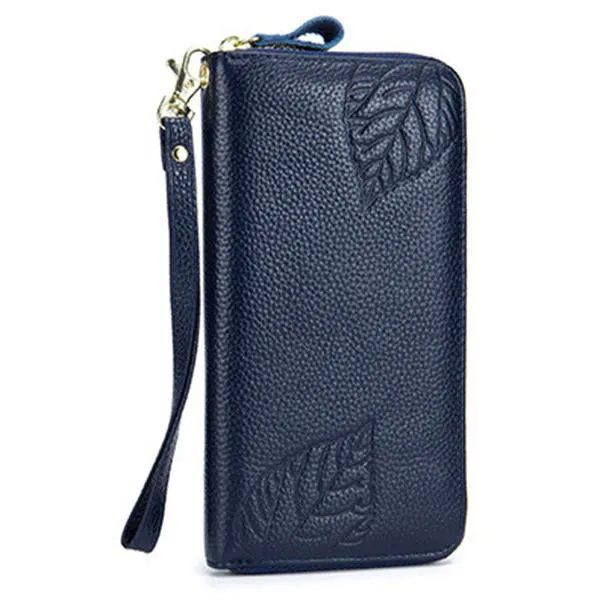 RFID Genuine Leather 6inch Phone Bag High Capacity Long Wallet Clutch Purse For Women