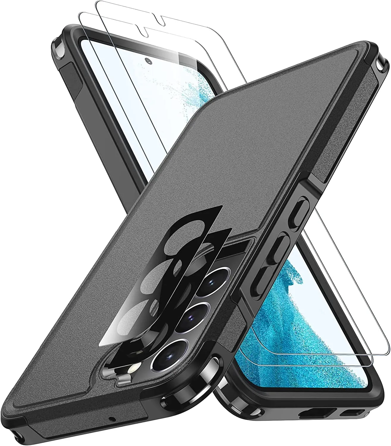 Samsung Galaxy S22 Case Glass Protector Shockproof Case Black