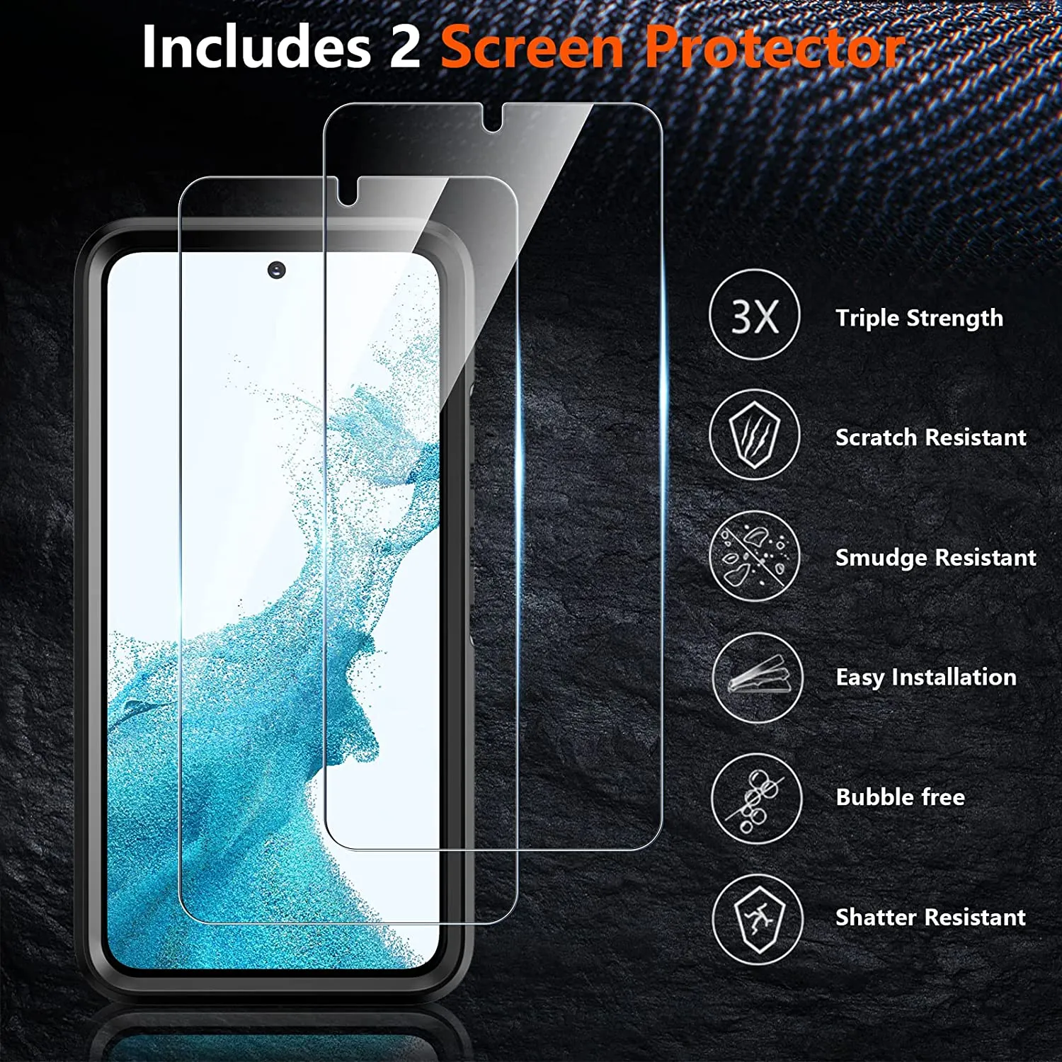 Samsung Galaxy S22 Case Glass Protector Shockproof Case Black