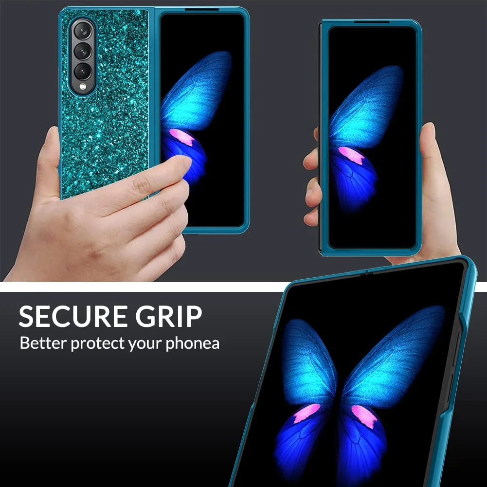 Samsung Galaxy Z Fold 4 Case Bling Glitter Cute Caser Girls Women -Blue