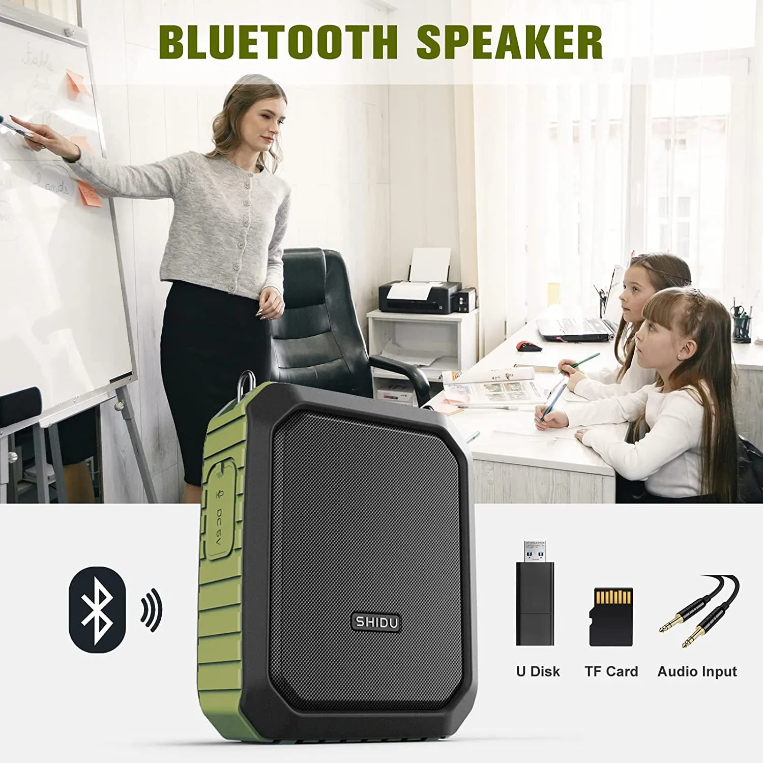 Shidu Voice Amplifier for Teachers, PA System Speaker 18W Portable Megaphone (Work of 12 Hrs) with Wired Mic Headset,Waterproof Ipx 5&Built-In Rechargeable 4400Mah Battery.For Teaching, Meeting&Speech