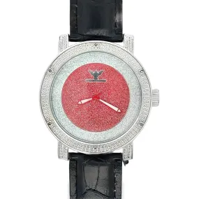 Silver Red Circle Dial Hip Hop Real Diamond Watch