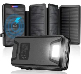 Solar Charger 38800mAh Solar Power Bank with Dual 5V3.1A Outputs 10W Qi Wireless Charger Waterproof Built-in Solar Panel and Bright Flashlights