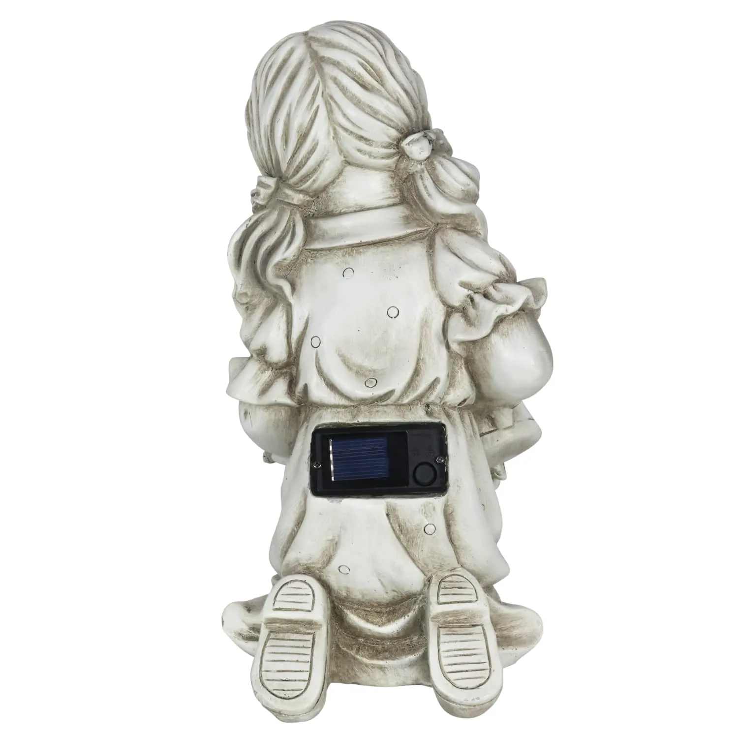 Solar Girl Watering Flowers Statue in Natural Resin Finish, 12 Inch