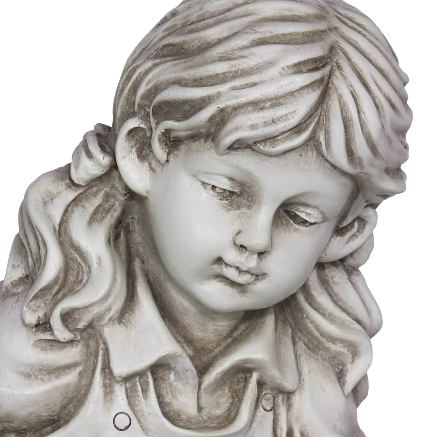 Solar Girl Watering Flowers Statue in Natural Resin Finish, 12 Inch