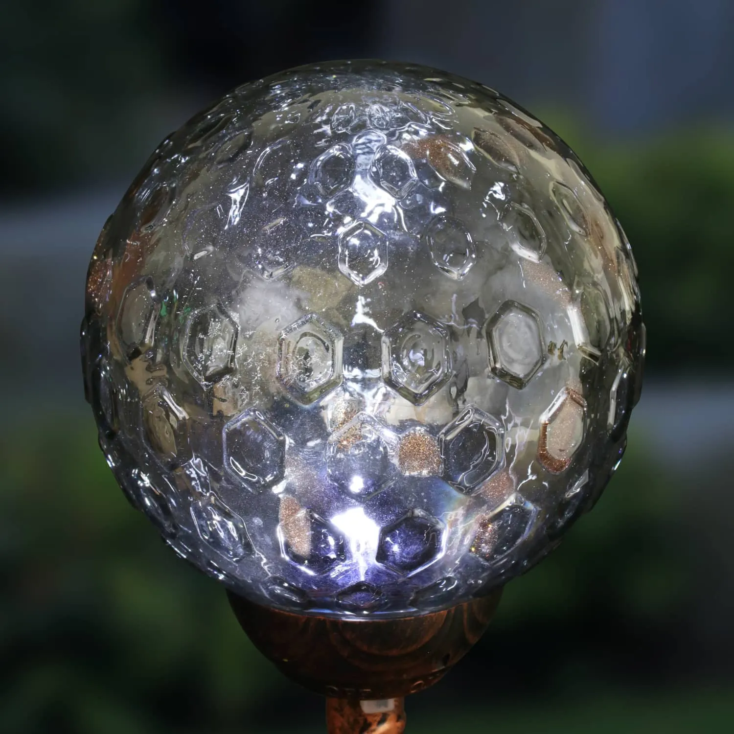 Solar Honeycomb Glass Ball Garden Stake with Metal Finial in Grey, 4 by 31 Inches