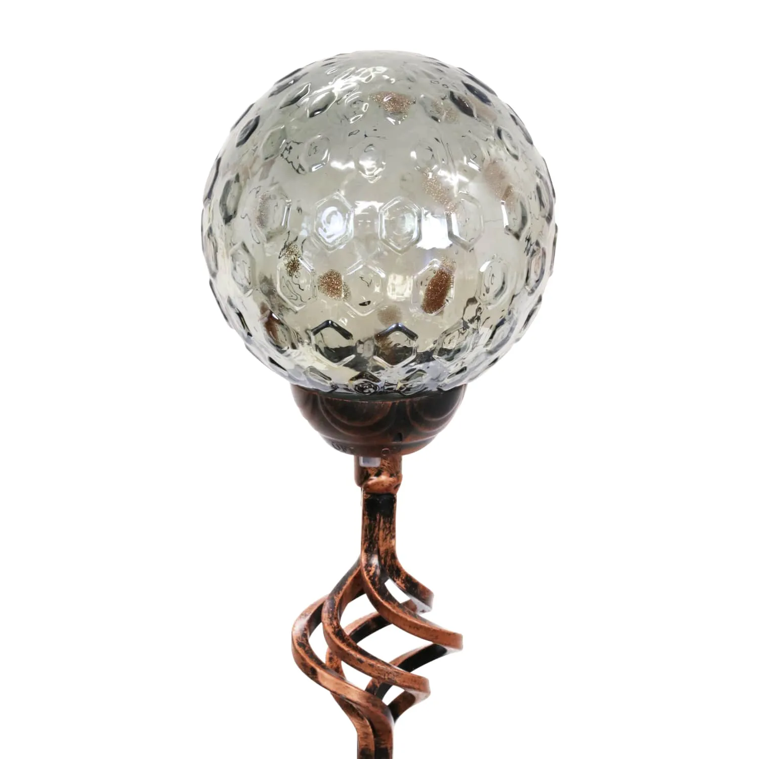 Solar Honeycomb Glass Ball Garden Stake with Metal Finial in Grey, 4 by 31 Inches