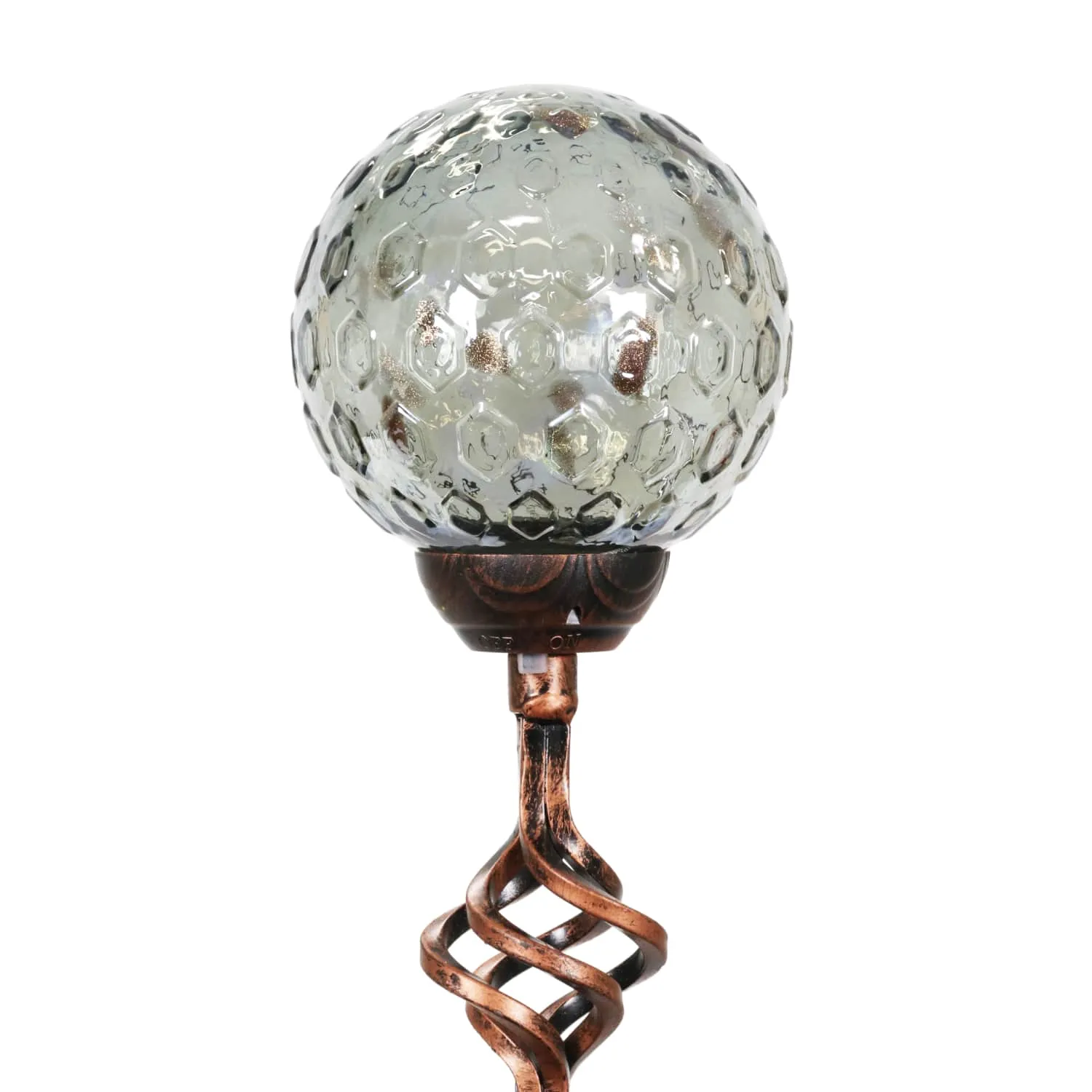 Solar Honeycomb Glass Ball Garden Stake with Metal Finial in Grey, 4 by 31 Inches