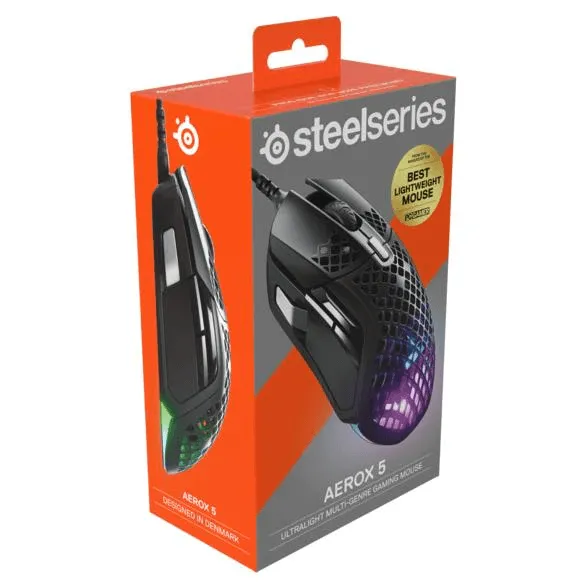 SteelSeries Aerox 5 Gaming Wired Mouse Ultra Lightweight Black RGB Lights