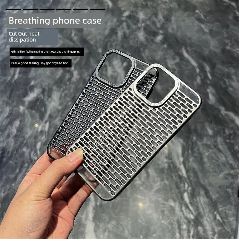 Summer Heat Dissipation Fancy for Apple 15promax Phone Case Cut Out Iphone14promax Electroplated Luxury 15plus Ultra-Thin Breathable 13 All-Inclusive 12 Minimalist Men and Women 11 Protective Case