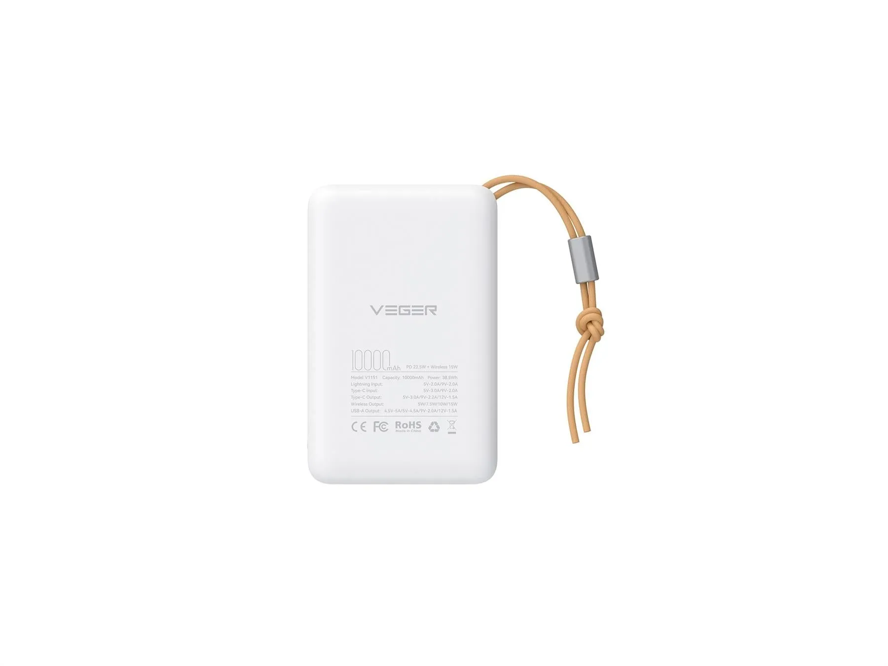 Veger 20W PD 10000 mAh Mag On Magentic Power Bank White - W1151