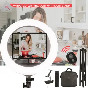 Vivitar Round LED LIGHT 21 Inch Ring Light Dimmable LED with Stand iPhone and Tablet Holder Good for Beauty Facial Make Up Live Stream Camera Smartphone YouTube Video Shooting