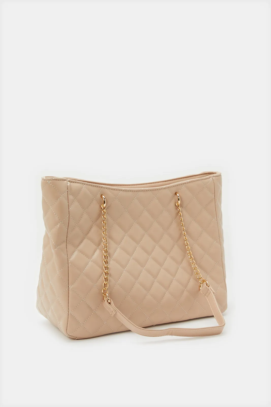 Women Beige Quilted Handbag