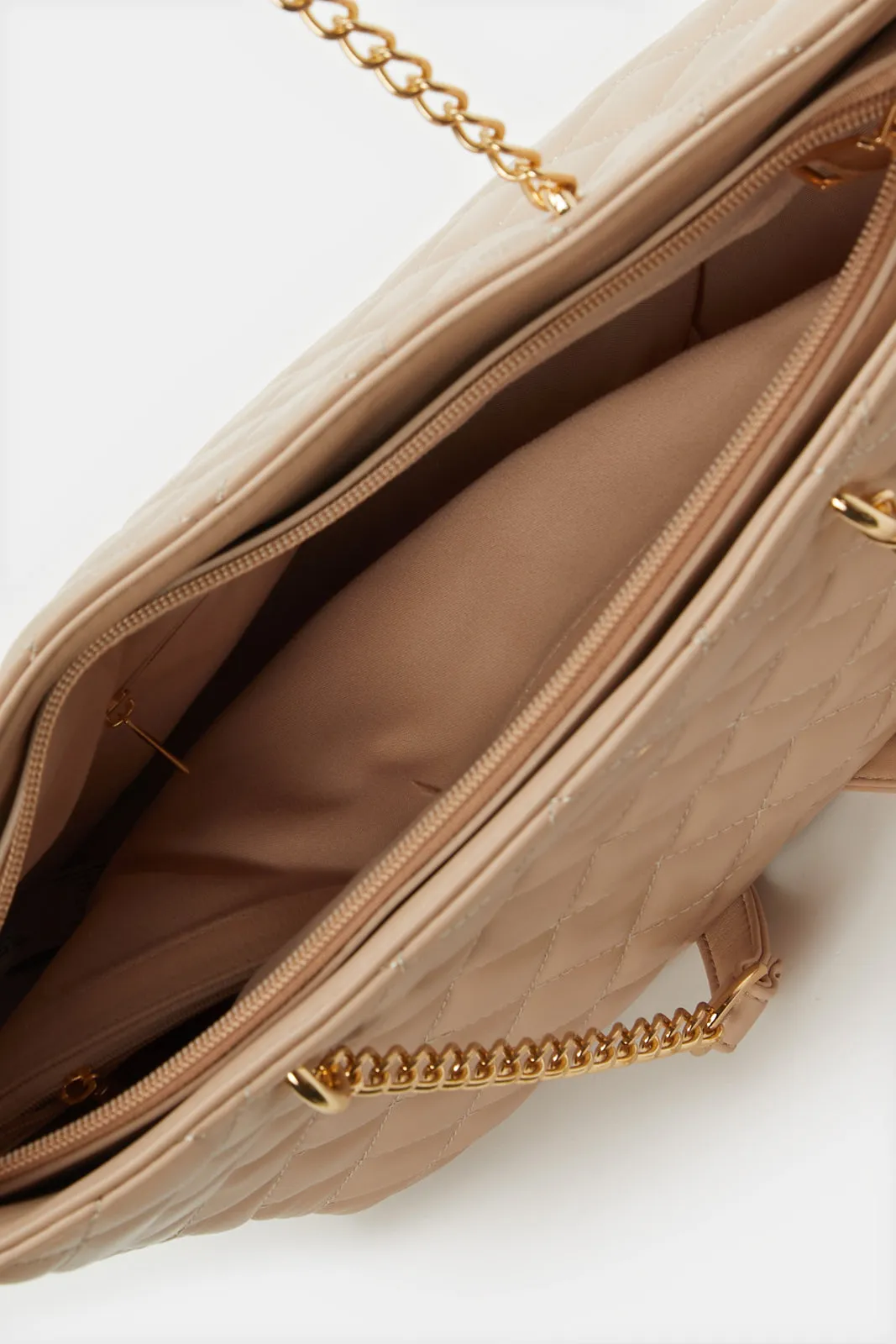 Women Beige Quilted Handbag