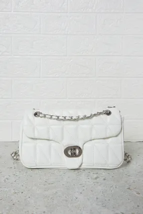 Women White  Flap Messenger Bag With Embellished Chain